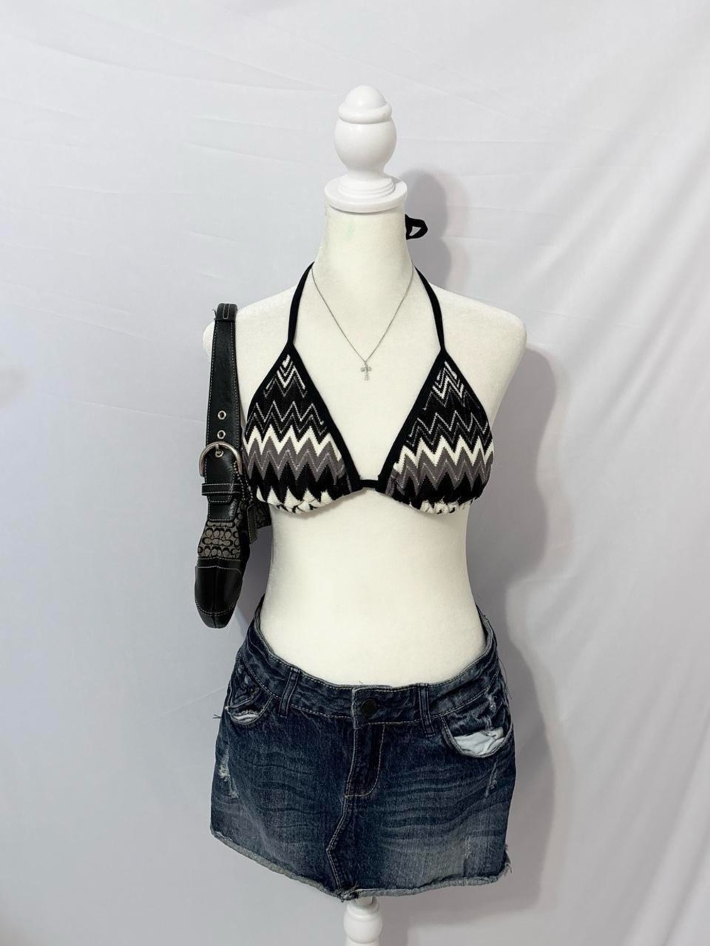 Vintage Y2k Black and Brown Chevron Boho Indie Bikini Top